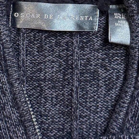OSCAR DE LE RENTA Sweater Mens Size Small Quarter Zip Navy Blue - Picture 3 of 5